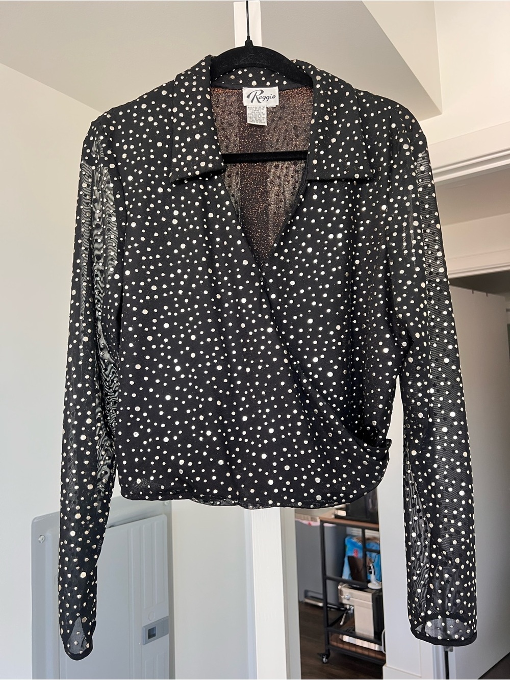 Vintage Reggio Long Sleeve Mesh Studded Wrap Blouse Size M